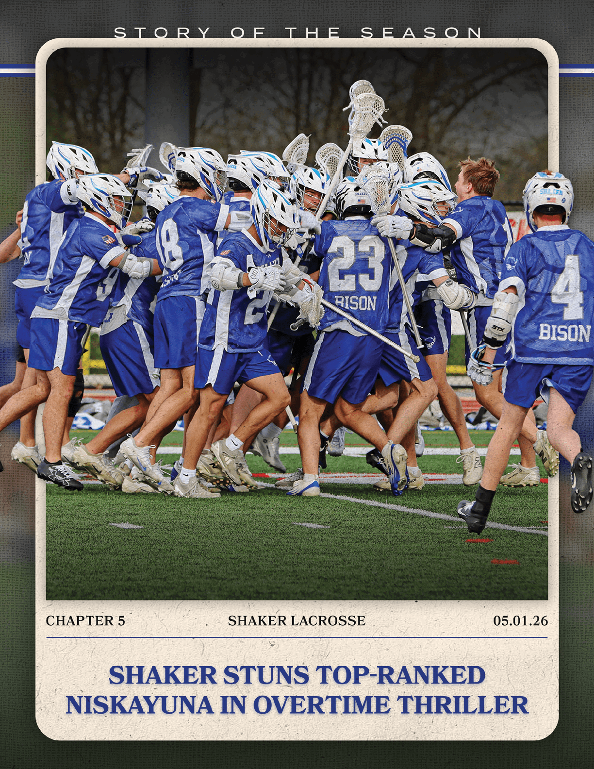 A group of people wearing blue and white uniforms. Description generated by AI