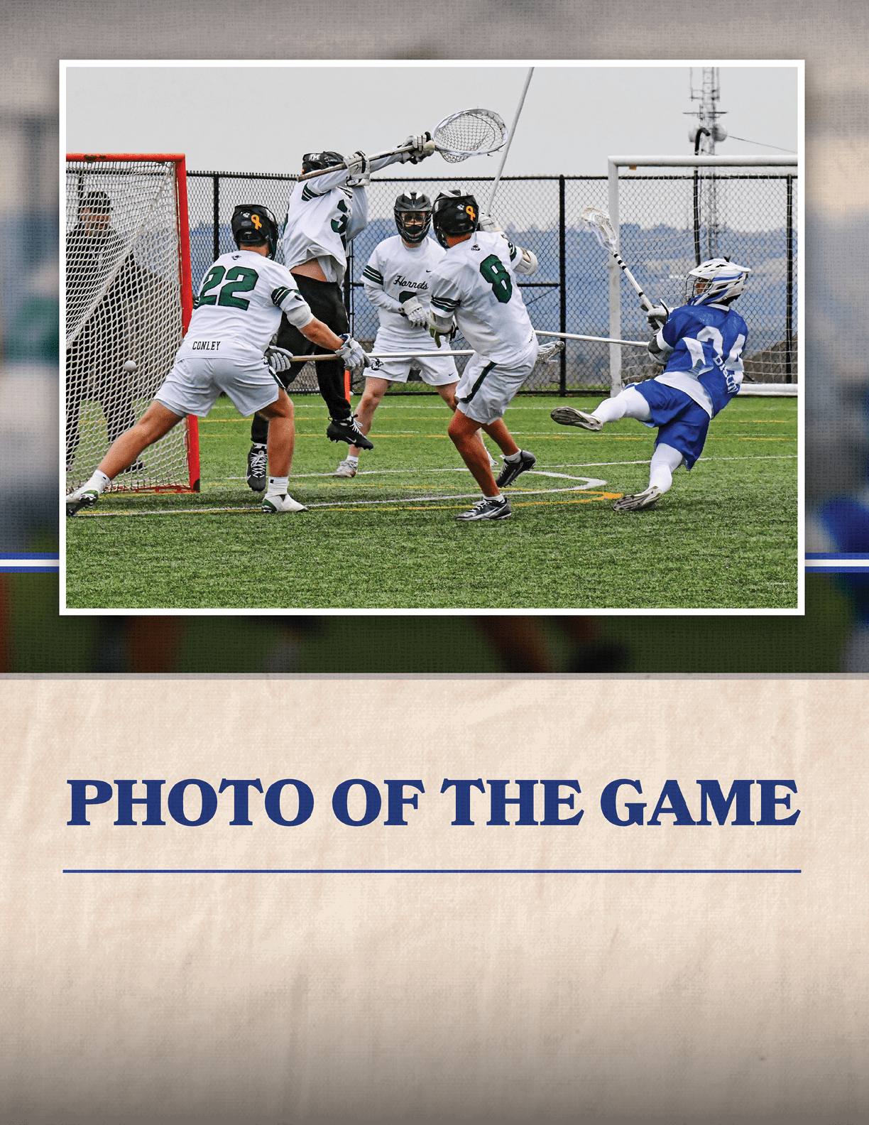 A group of men playing lacrosse. Description generated by AI