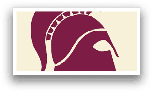 A red and white spartan helmet. Description generated by AI