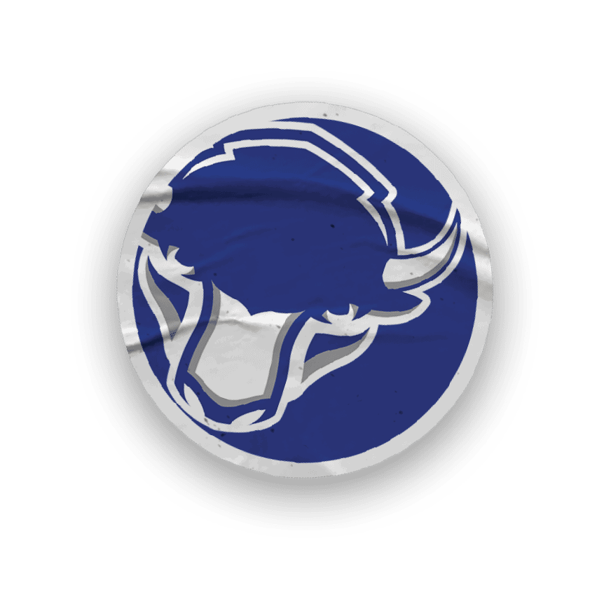A collection of stickers featuring a bison, a football, a hockey stick, a basketball, a baseball, and a soccer ball. AI generated content