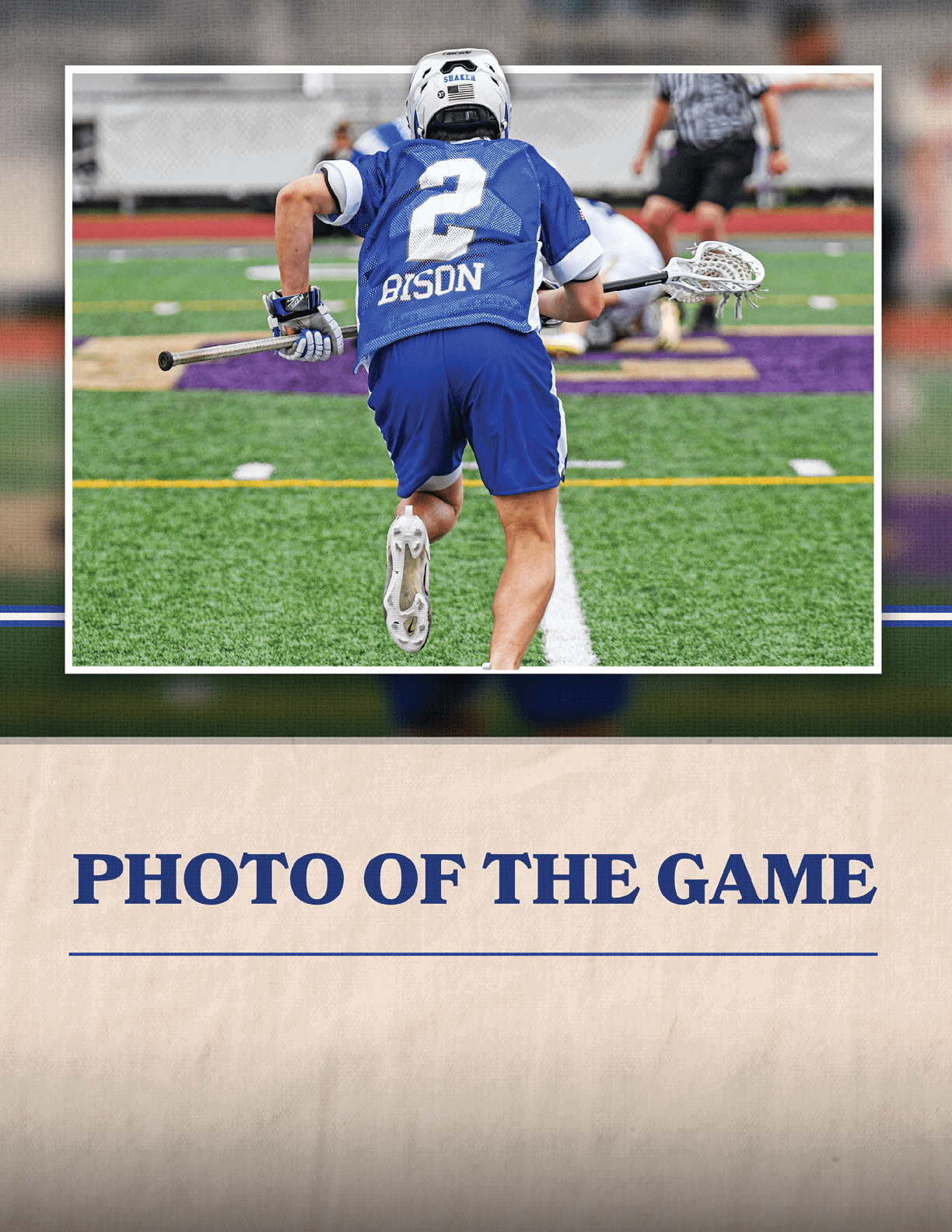 A man running with a blue and white jersey. Description generated by AI