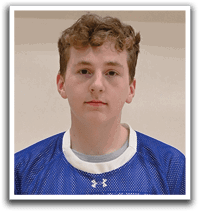 A young man wearing a blue and white jersey with the number 22 on it. Description generated by AI