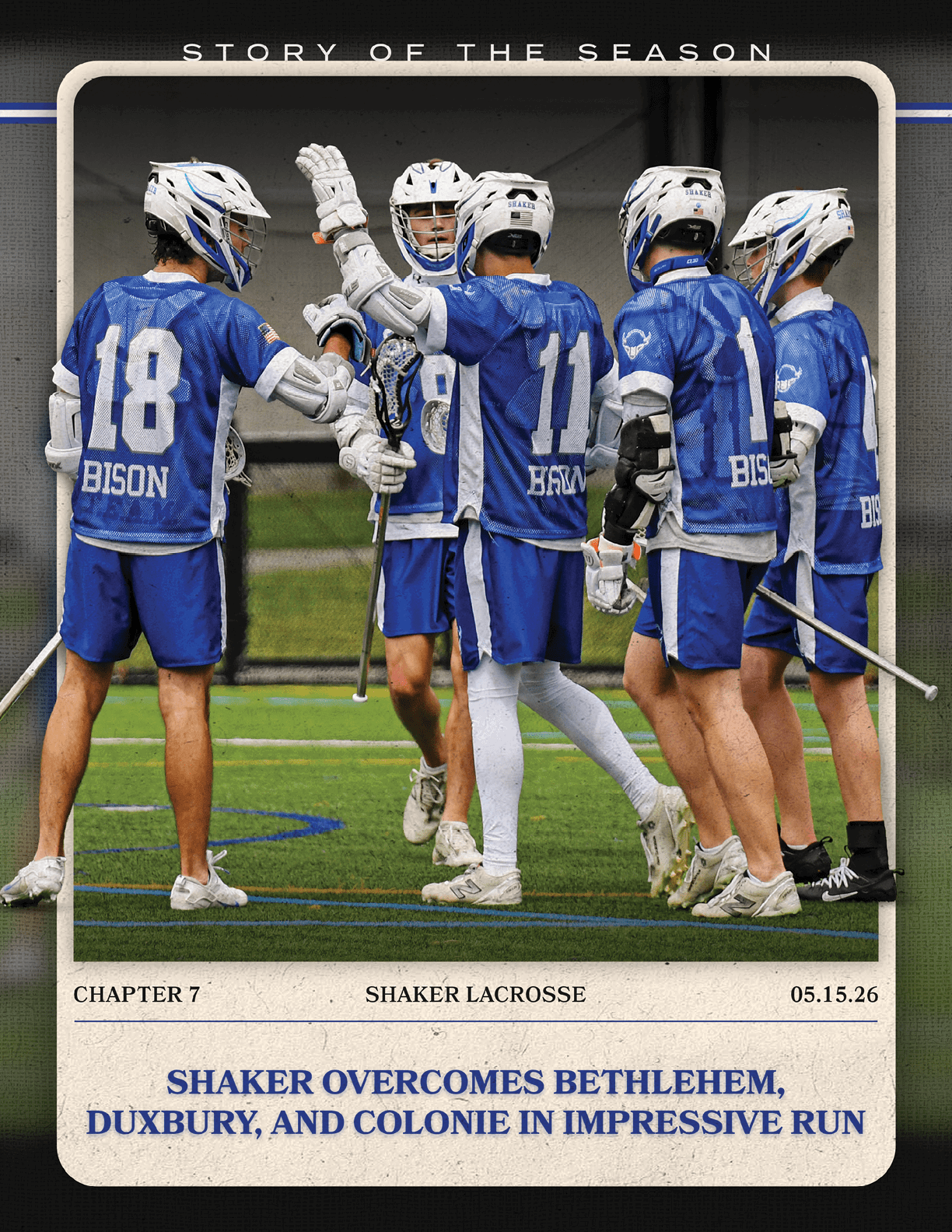 A group of men playing lacrosse. Description generated by AI
