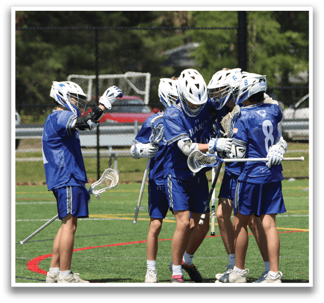 A group of young men wearing blue and white uniforms and helmets. Description generated by AI