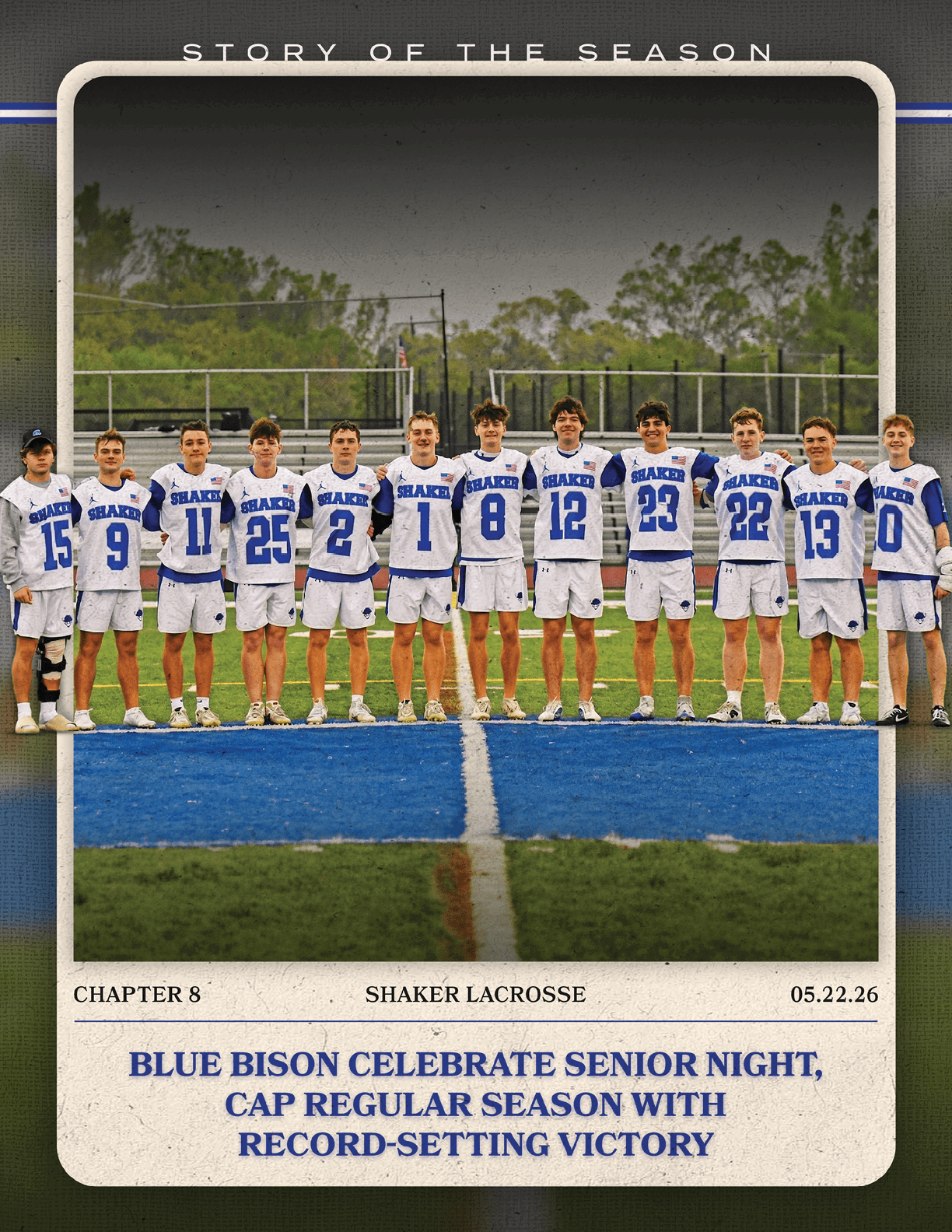 A group of young men wearing blue and white uniforms. Description generated by AI