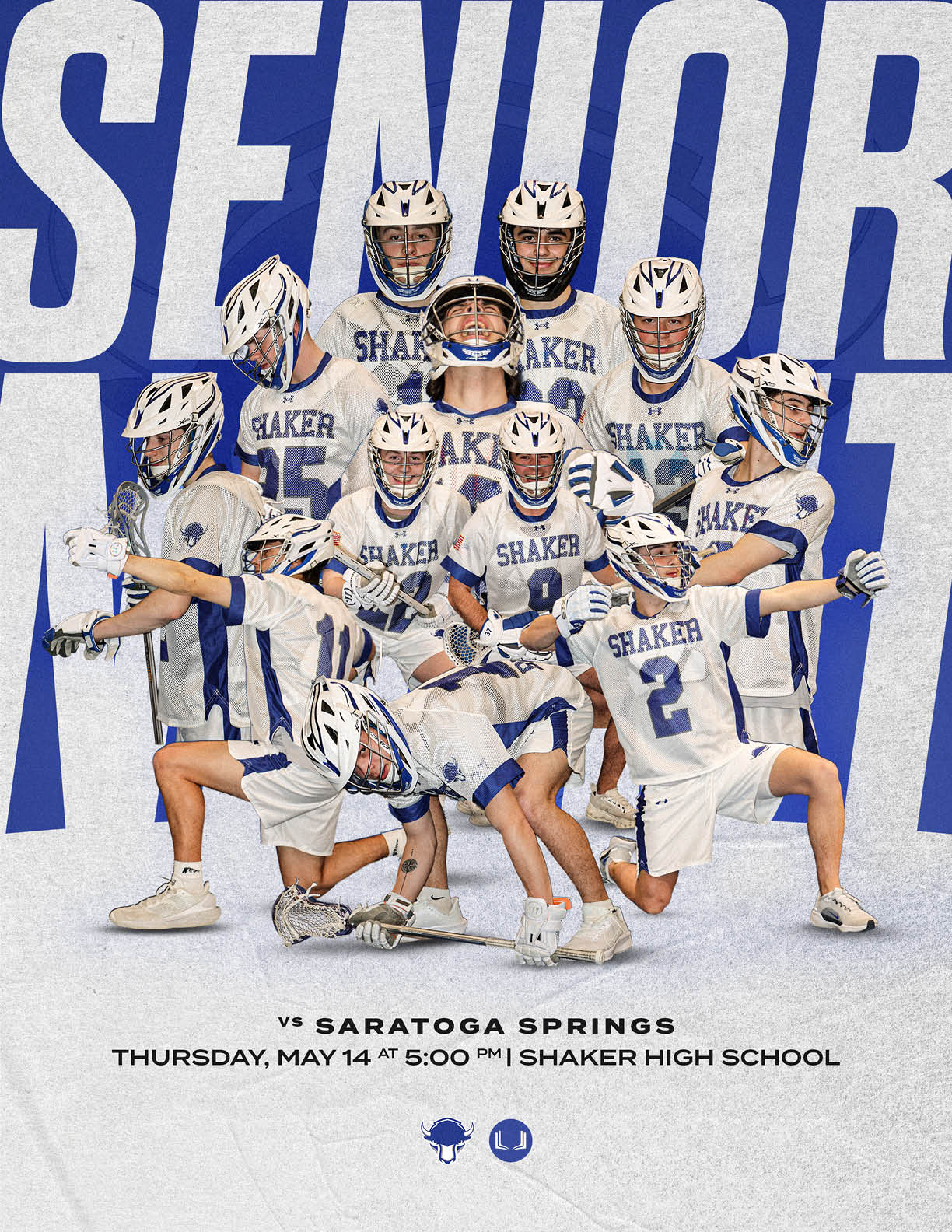A group of lacrosse players posing for a photo. Description generated by AI