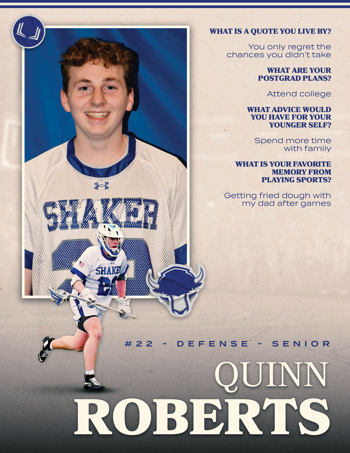 A football player named Quinn Roberts. Description generated by AI