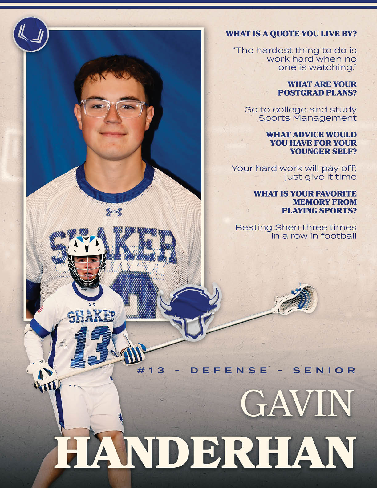 A young man wearing a Shaker jersey. Description generated by AI