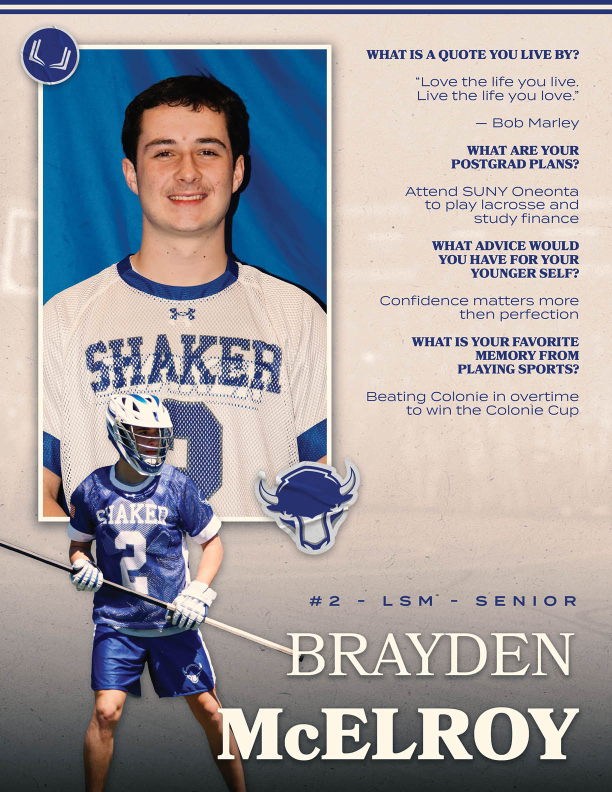 A man wearing a blue and white jersey with the number 2 on it. Description generated by AI