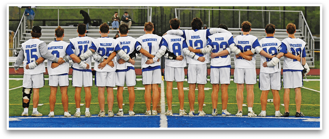 A group of men wearing blue and white uniforms. Description generated by AI