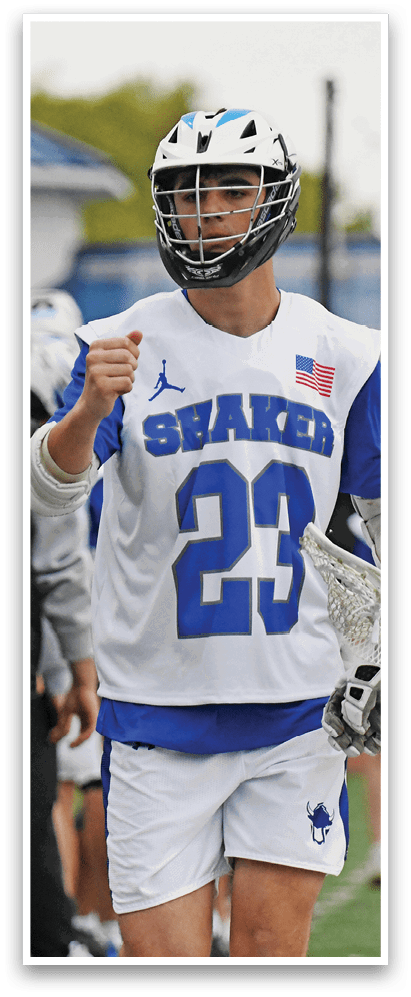 A man wearing a blue and white jersey with the number 23 on it. Description generated by AI