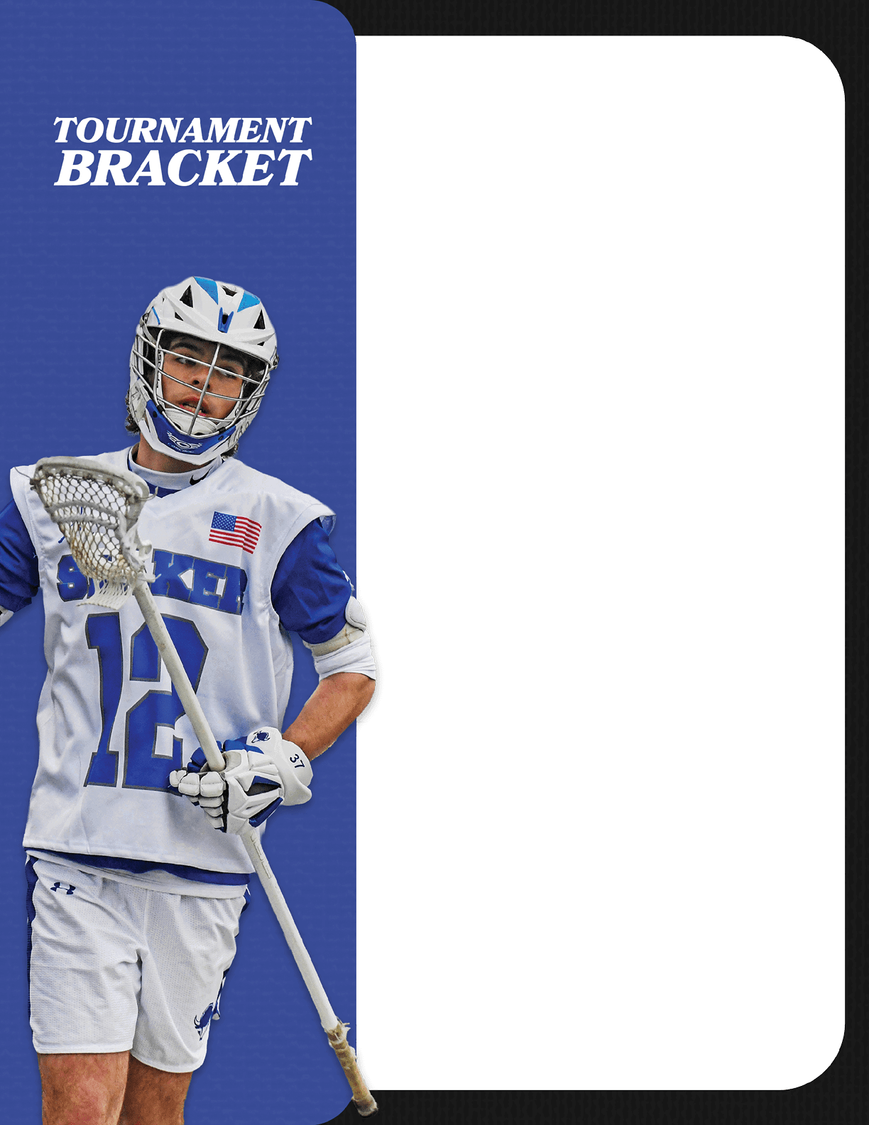 A lacrosse player with the number 12 on his jersey. Description generated by AI