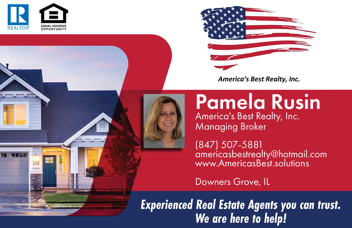 Pamela Rusin is a real estate agent with America's Best Realty Inc. She is promoting her services with a flyer that features a picture of a house. AI generated content