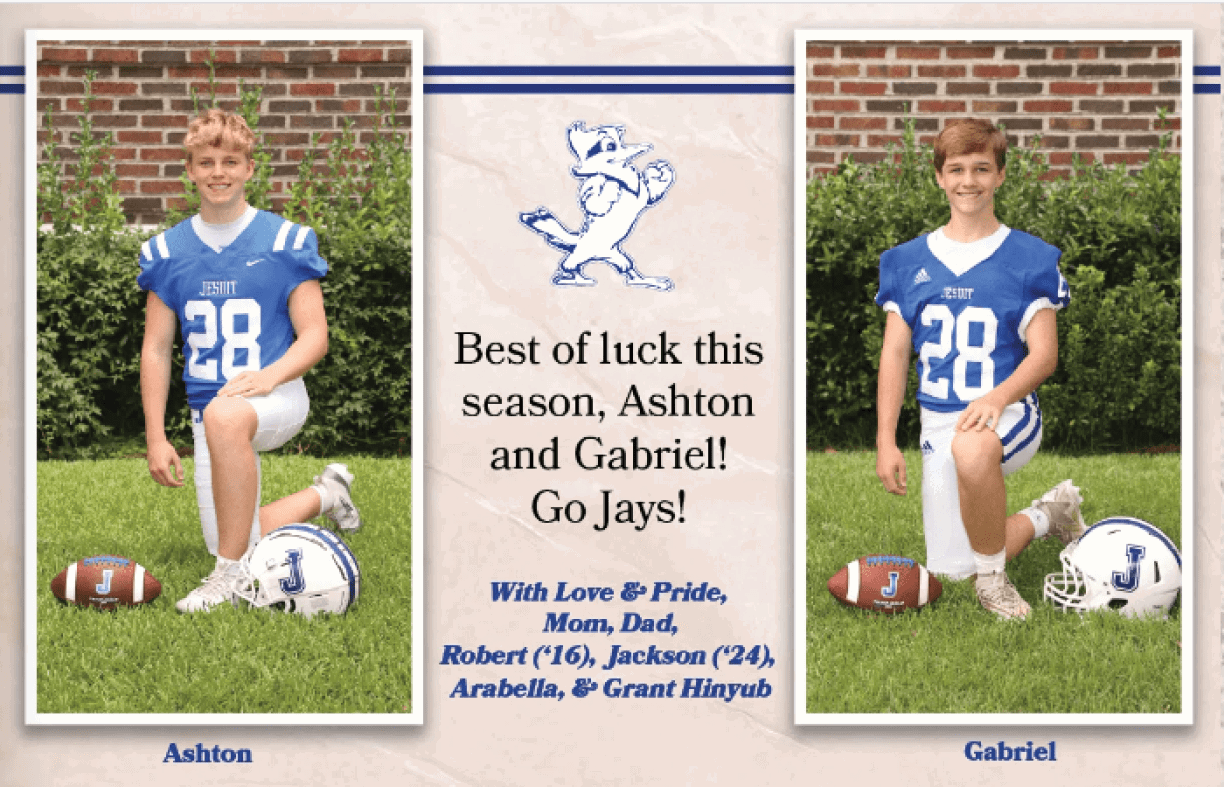 Two young men pose for a photo in their football uniforms. AI generated content