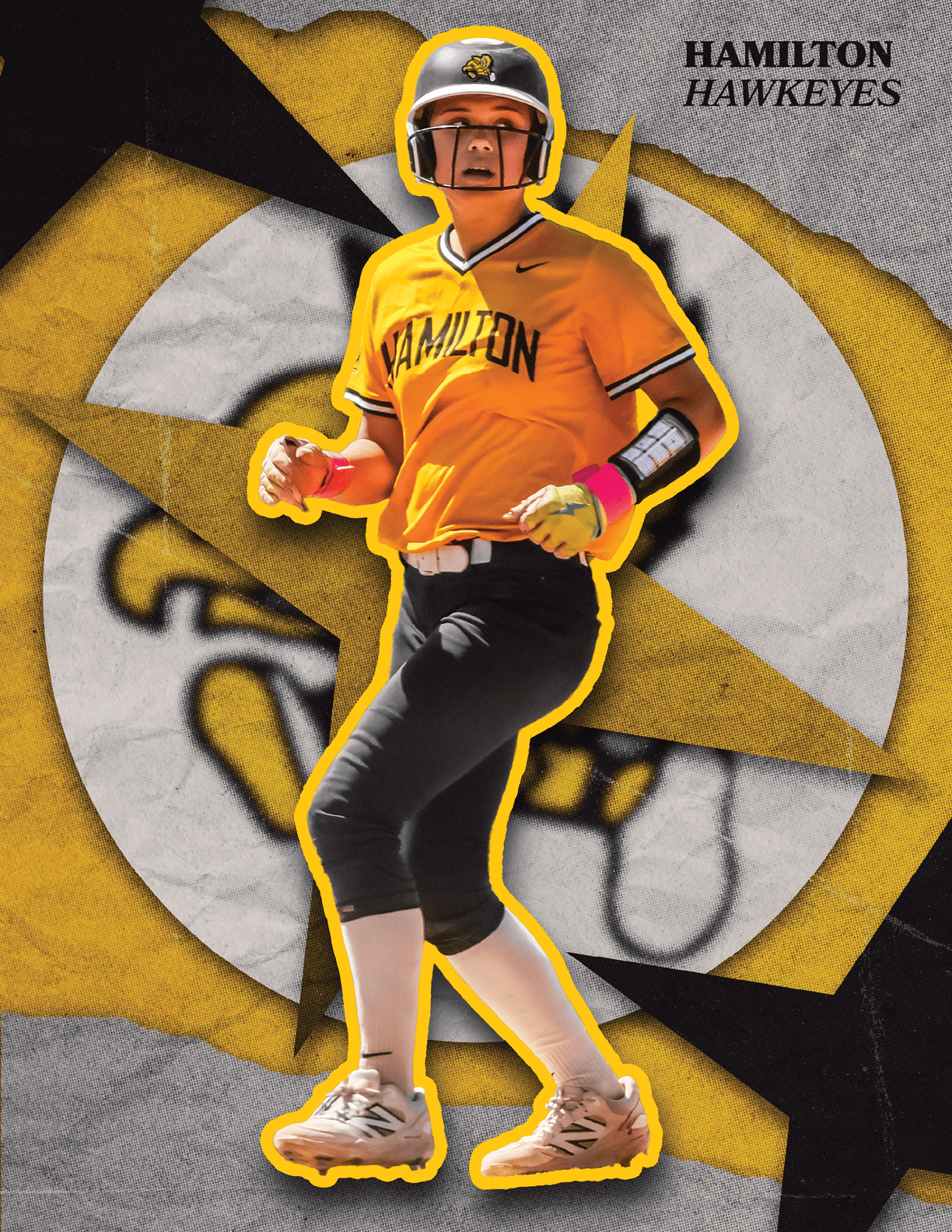 A woman wearing a yellow shirt and black pants. Description generated by AI