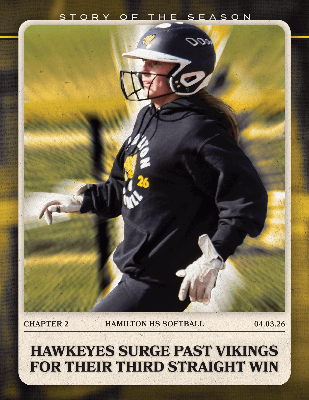 A female baseball player wearing a helmet and a black hoodie. AI generated content