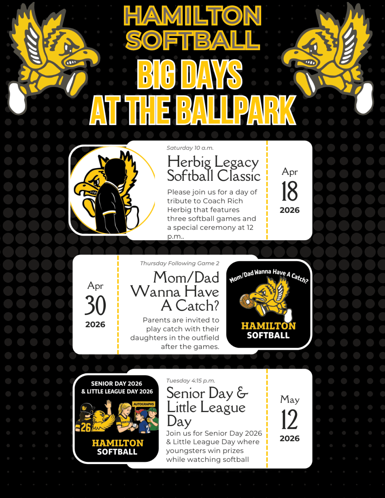 A calendar for the Hamilton softball team. AI generated content