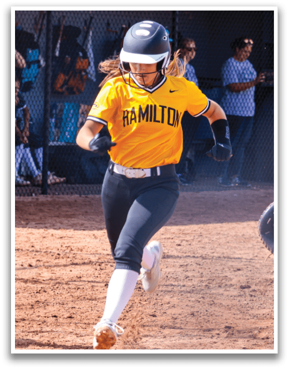 A female baseball player running on the field. AI generated content