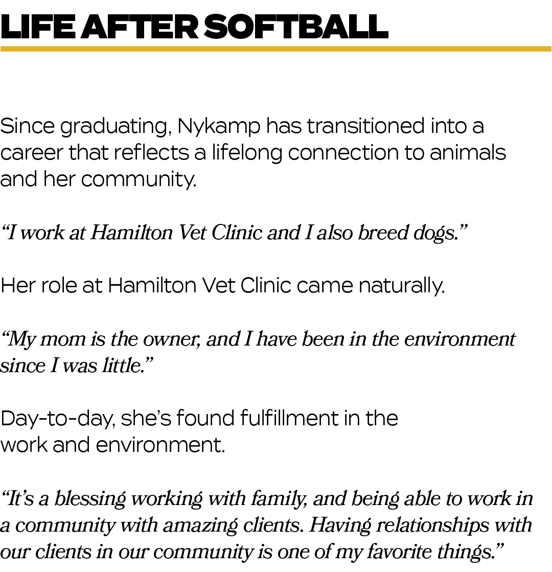 Since graduating, Nykamp has transitioned into a career that reflects a lifelong connection to animals and her commun...
