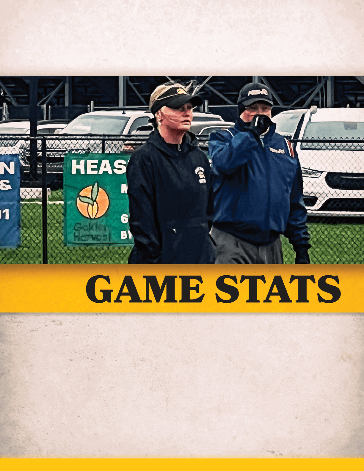 Two people standing in front of a sign. AI generated content