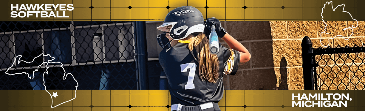 A girl wearing a softball uniform is holding a bat and standing in front of a fence. AI generated content
