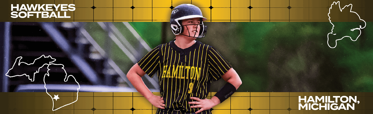 A woman wearing a softball uniform. Description generated by AI