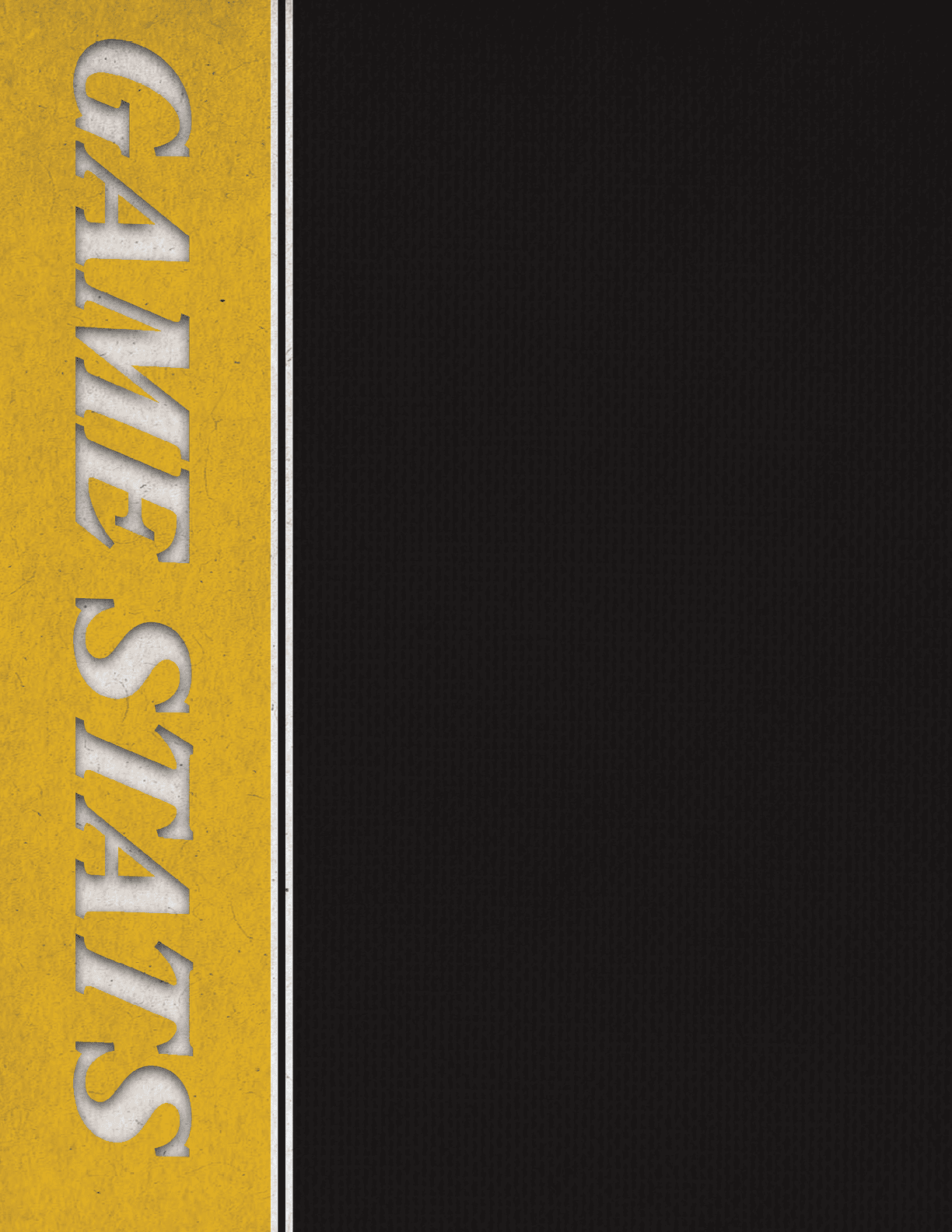 A black and yellow sign that says game stats. Description generated by AI