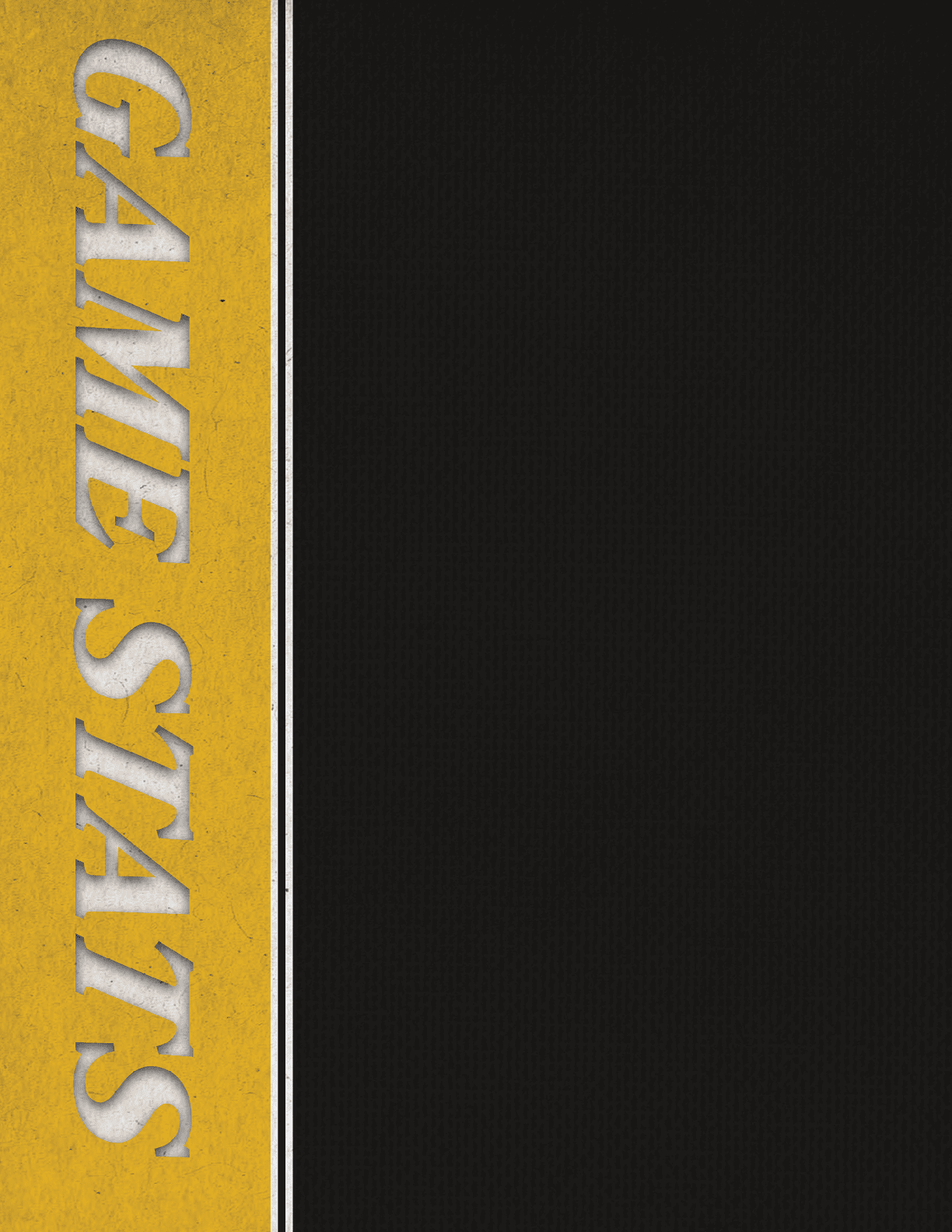 A black and yellow sign that says game stats. Description generated by AI