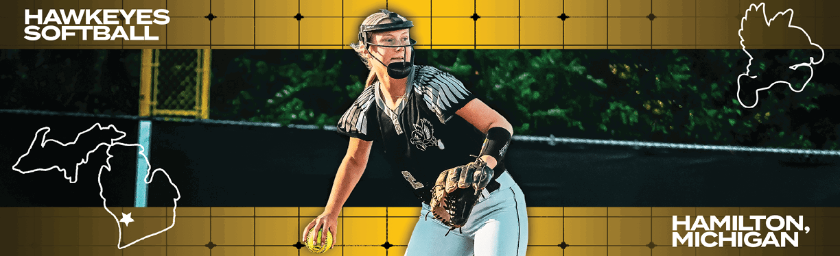 A girl wearing a softball uniform and a helmet. Description generated by AI