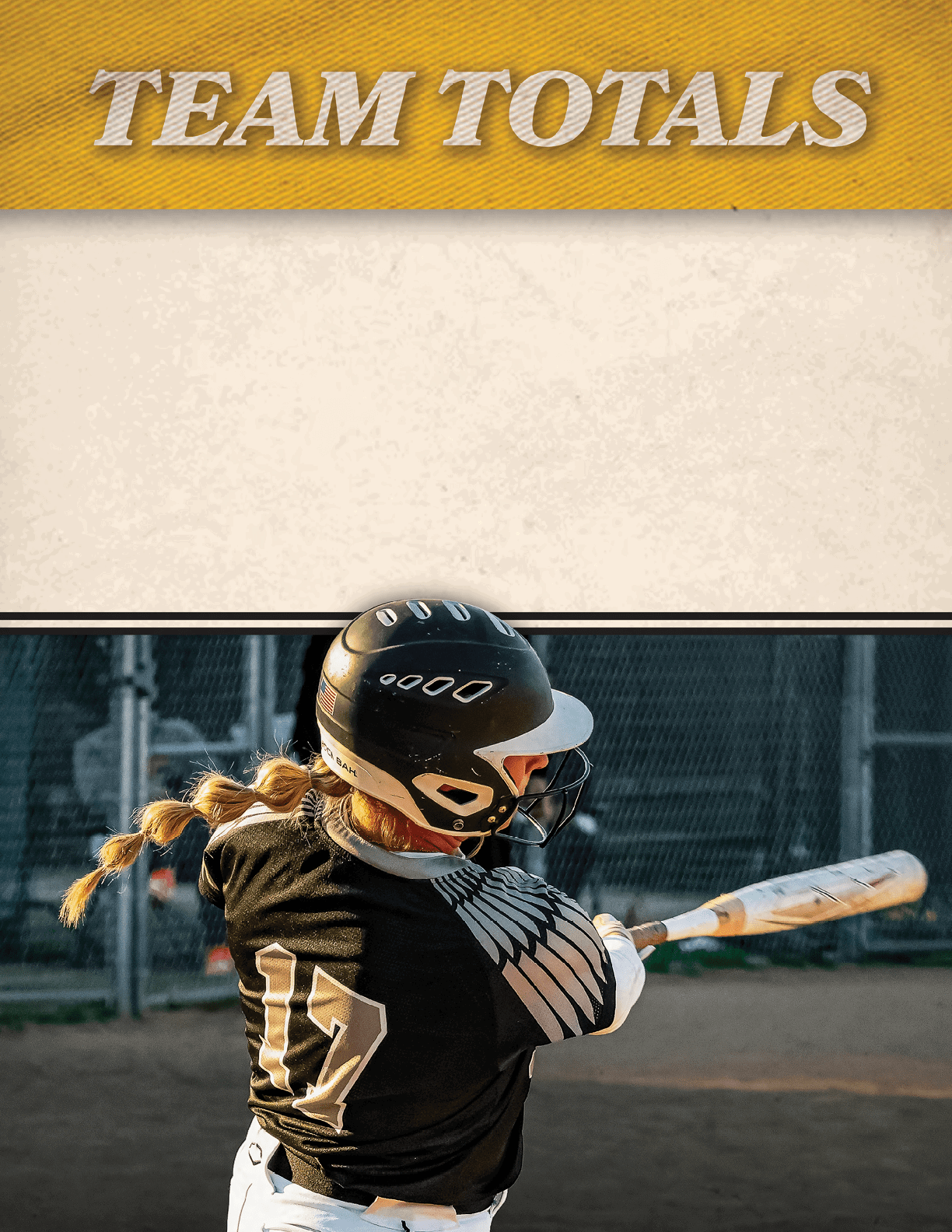 A girl wearing a helmet and a black shirt is swinging a bat. Description generated by AI
