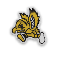 A yellow and black logo for the Hawkeyes. Description generated by AI