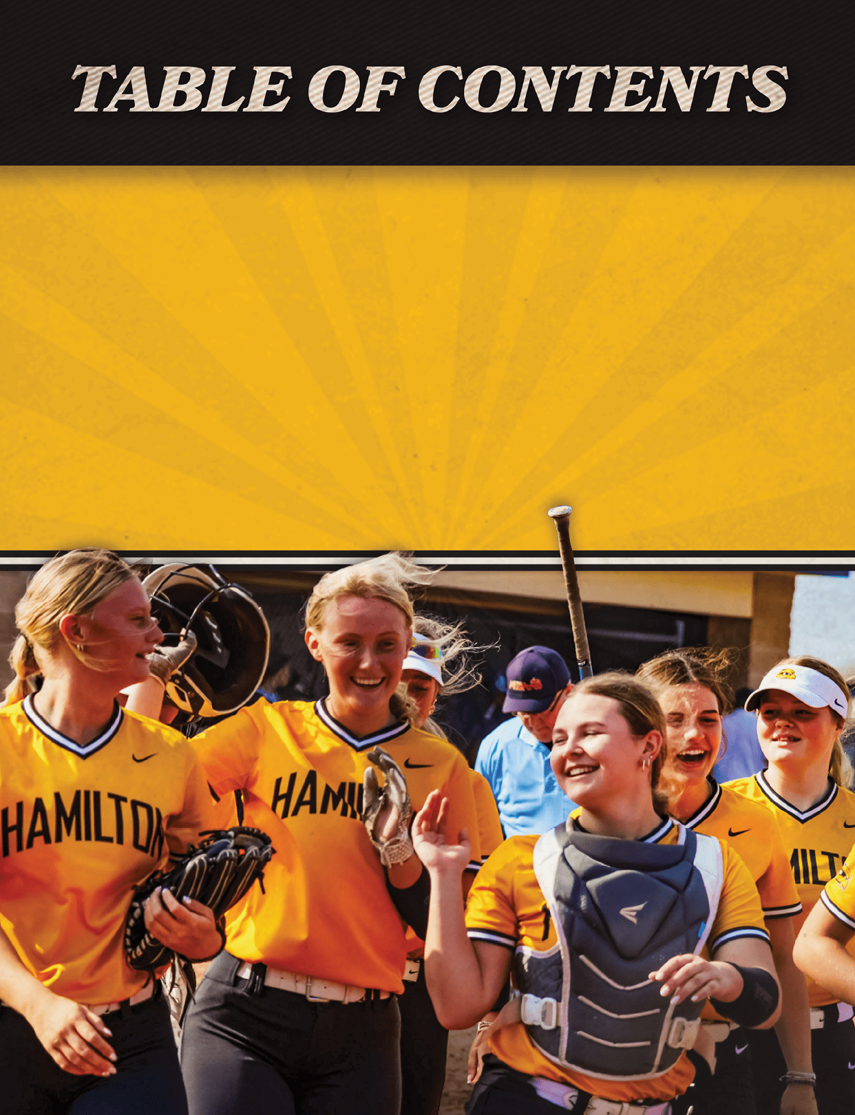 A group of girls wearing yellow and black sports uniforms. Description generated by AI