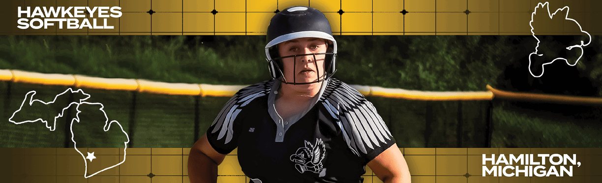 A woman wearing a softball helmet. Description generated by AI