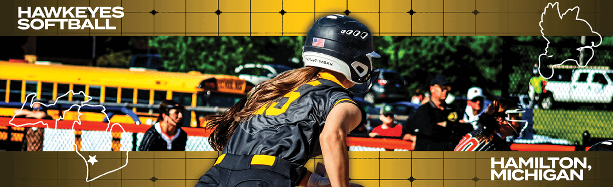 A girl wearing a softball uniform. Description generated by AI