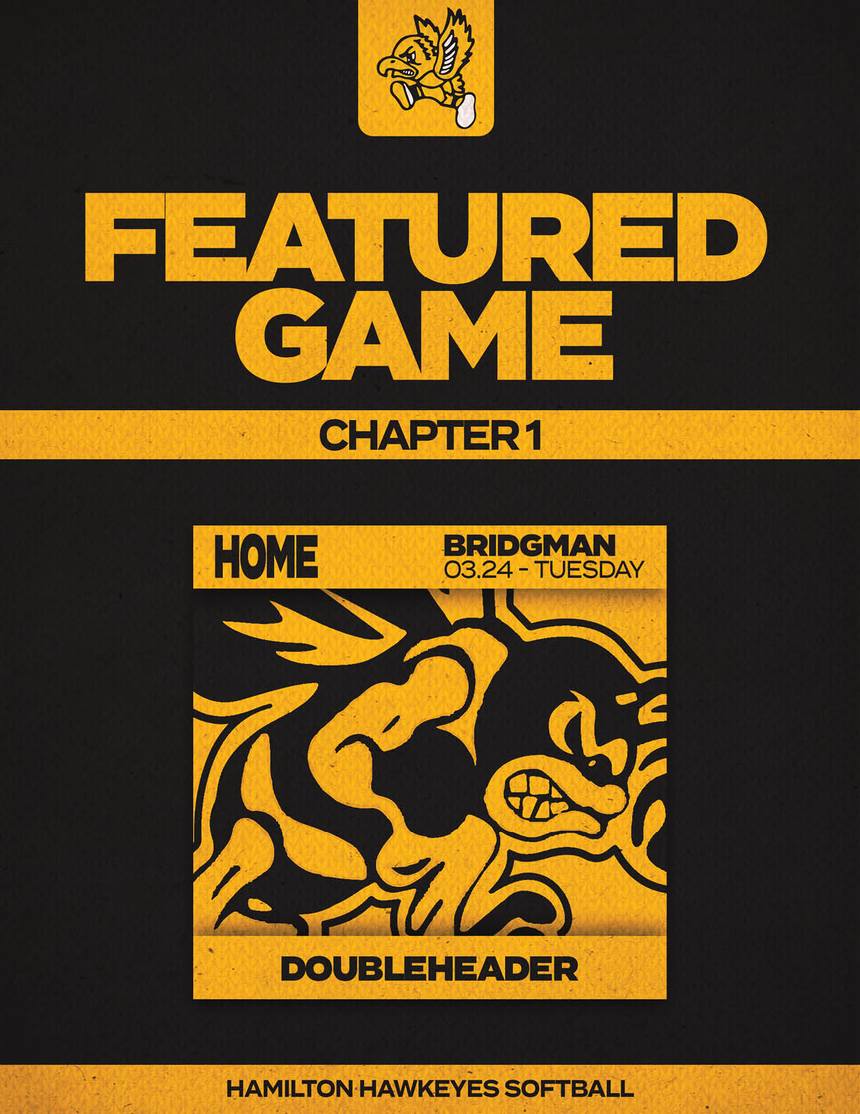 A yellow and black poster advertising a baseball game. Description generated by AI