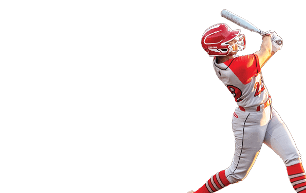 A baseball player in a red and white uniform is swinging a bat. AI generated content