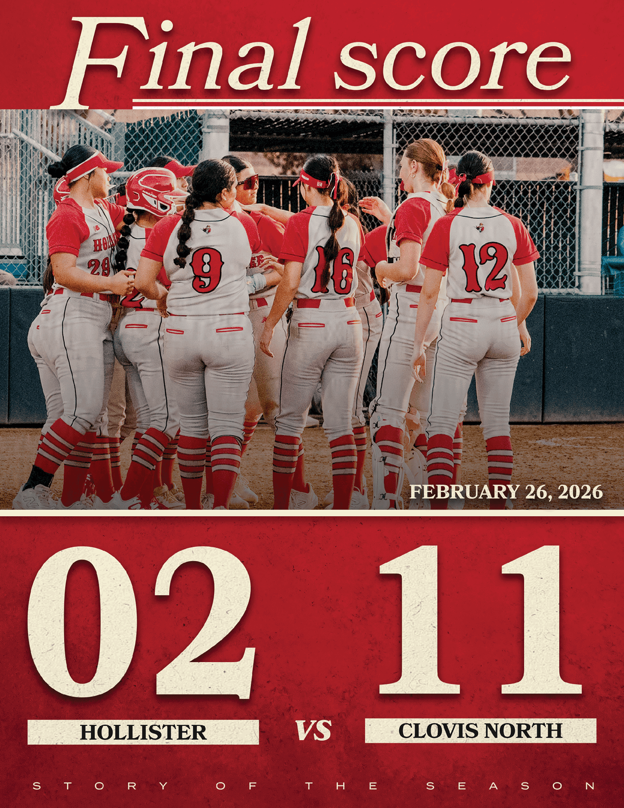 A group of female softball players from Hollister are shown on a poster. AI generated content