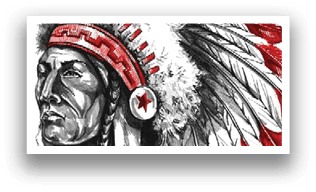 A Native American man wearing a headdress and headphones. AI generated content