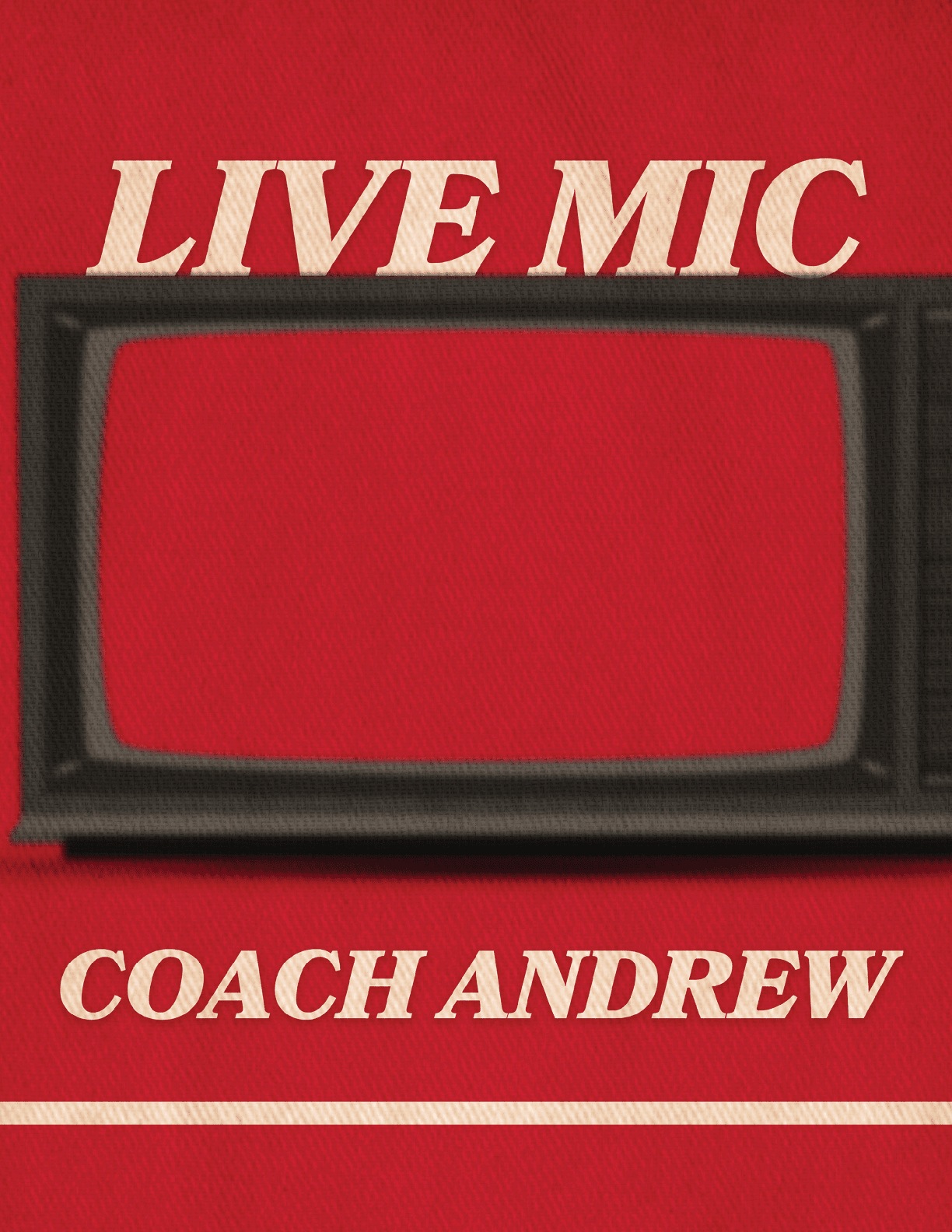 A red background with a TV screen and the words “Live Mic" written on it. AI generated content