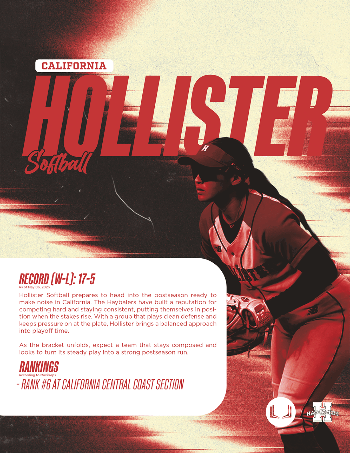 A woman wearing a red and white uniform is holding a baseball glove. Description generated by AI