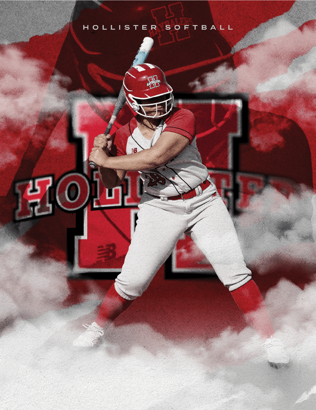 A woman in a white and red uniform holding a bat. Description generated by AI