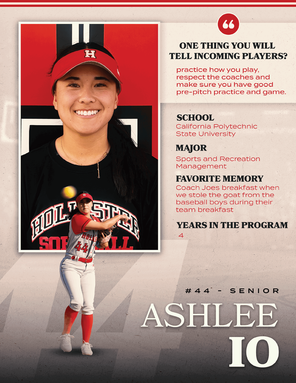 A poster of a female baseball player. Description generated by AI
