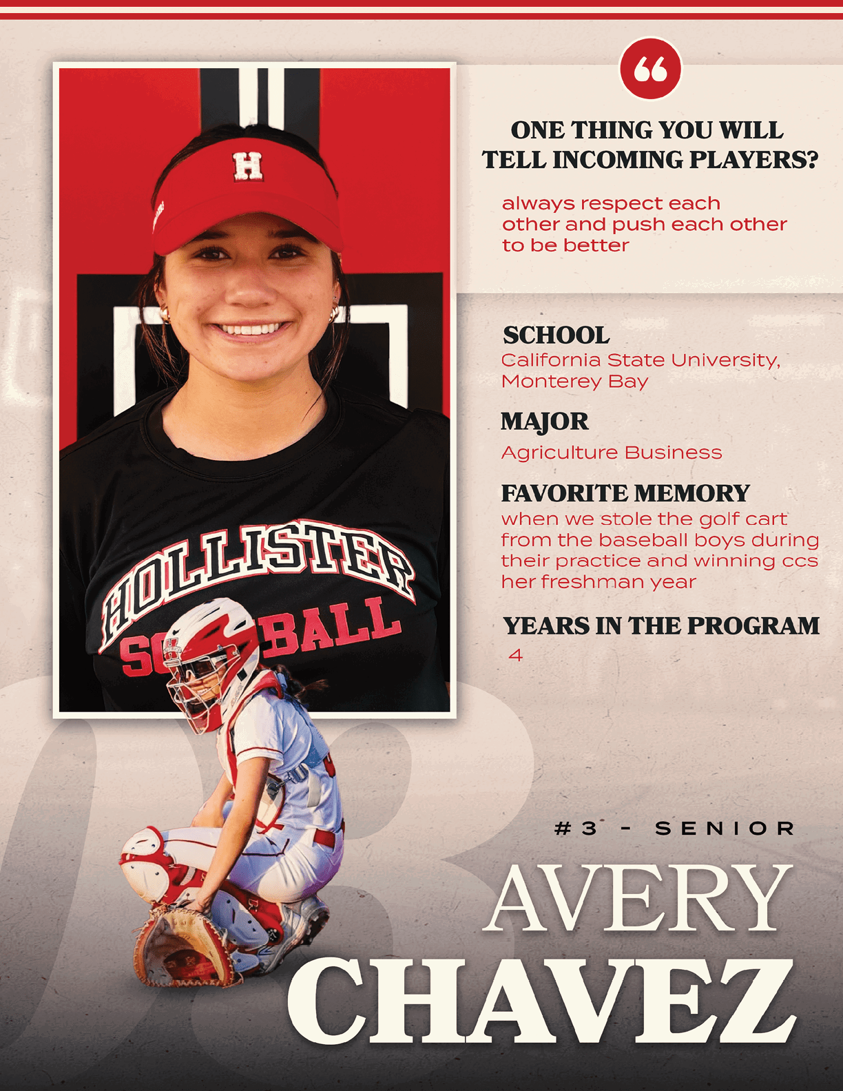 A girl wearing a red and white shirt. Description generated by AI