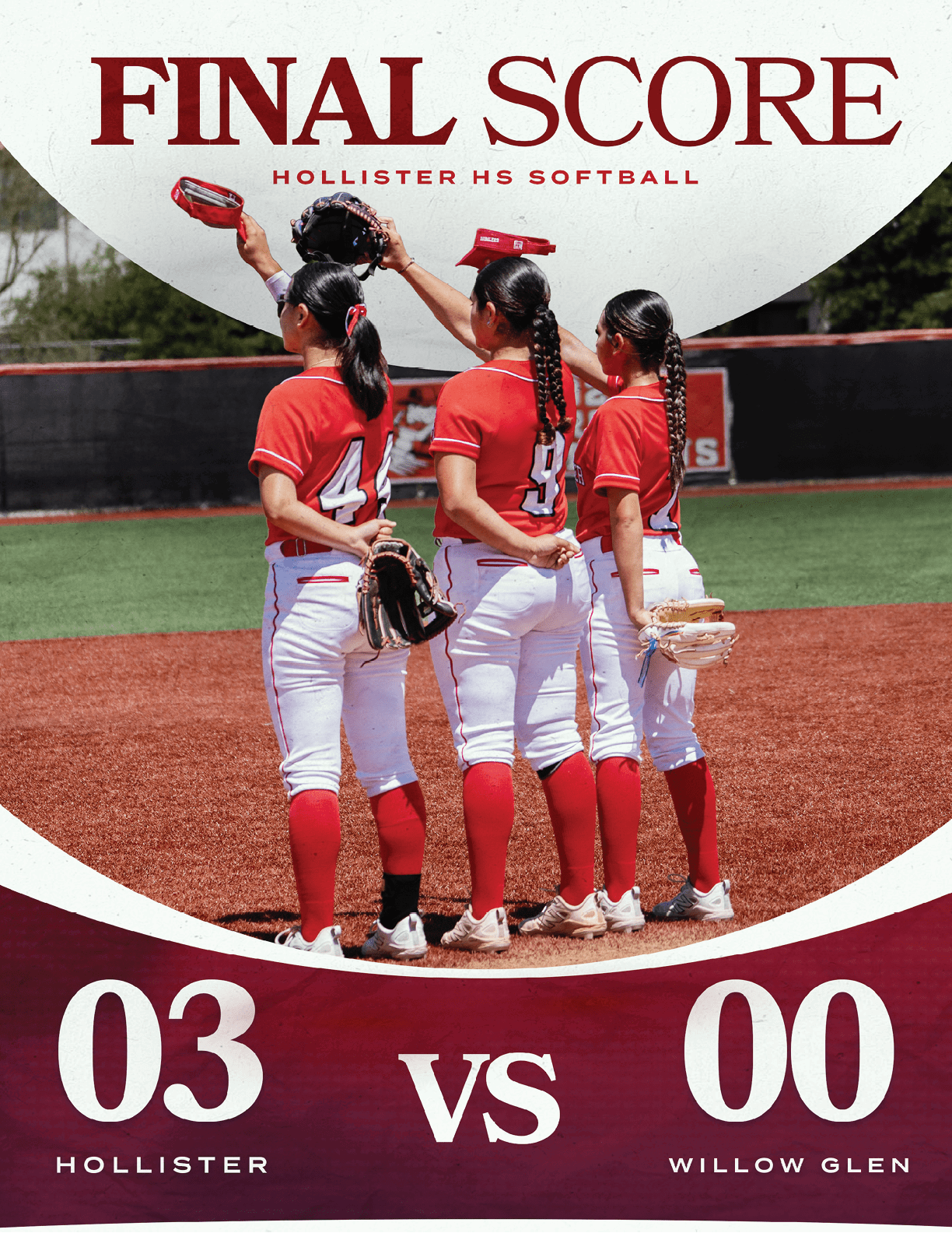 A poster of three girls playing softball. Description generated by AI