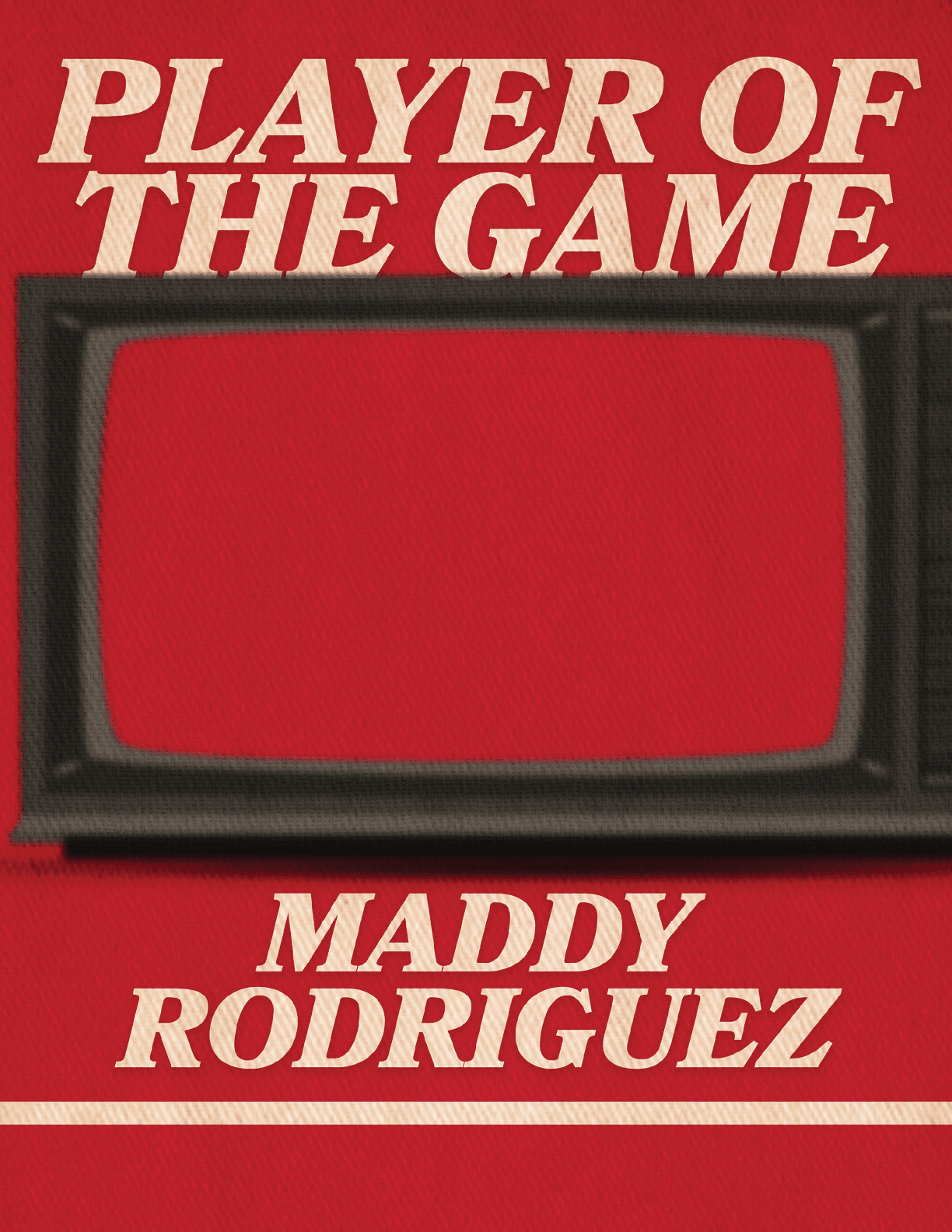 A red television screen with the name Maddy Rodriguez on it. Description generated by AI