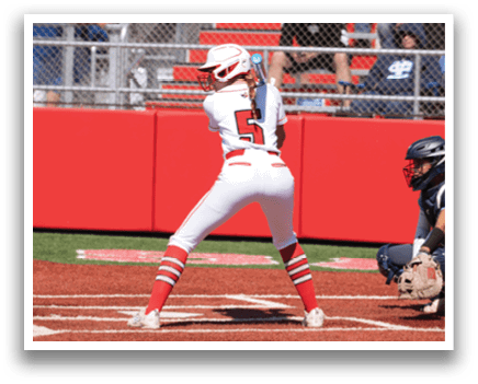 A baseball player is swinging a bat at a ball. Description generated by AI