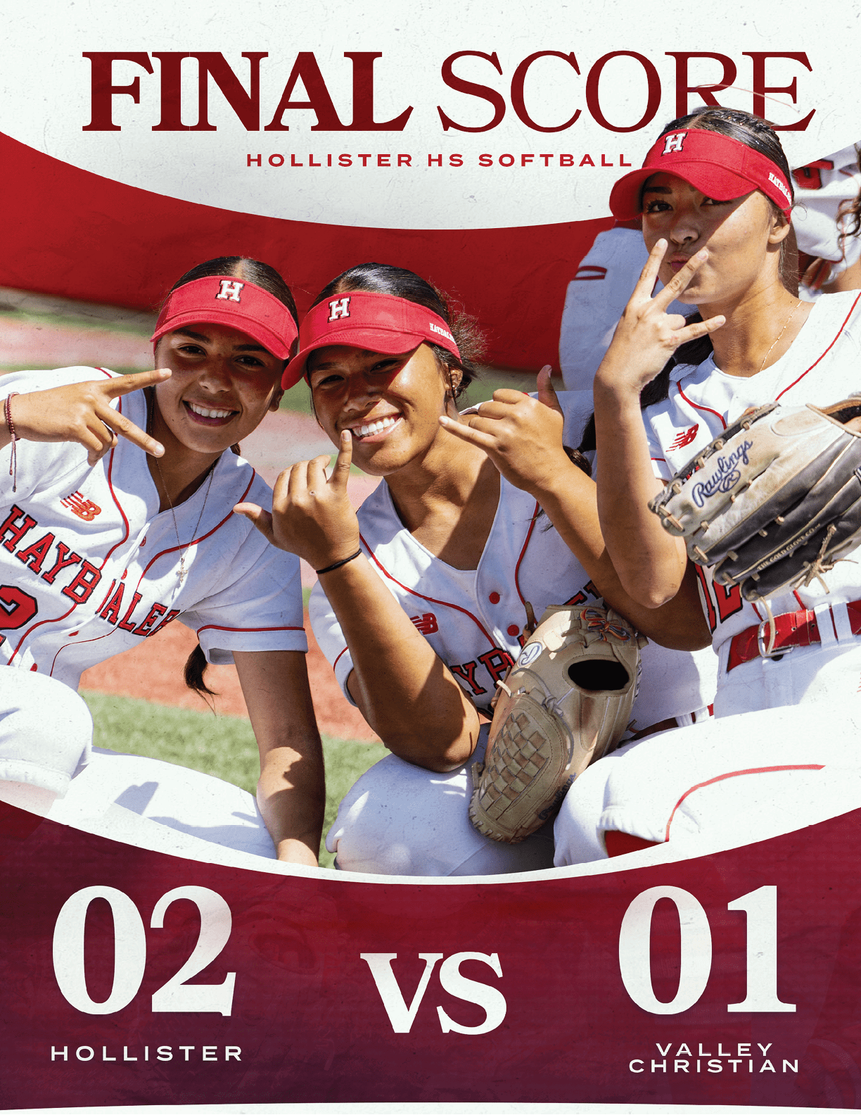 A poster for a softball game between Hollister and Valley Christian. Description generated by AI
