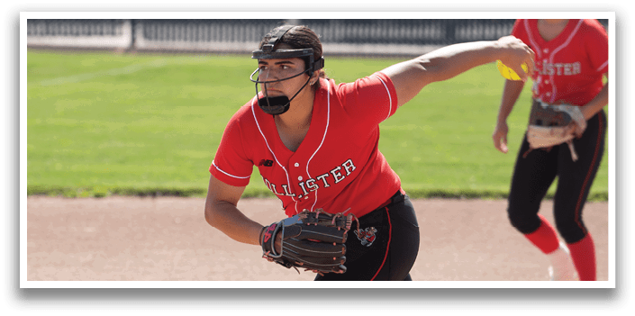 A female baseball player is swinging a bat at a ball. Description generated by AI