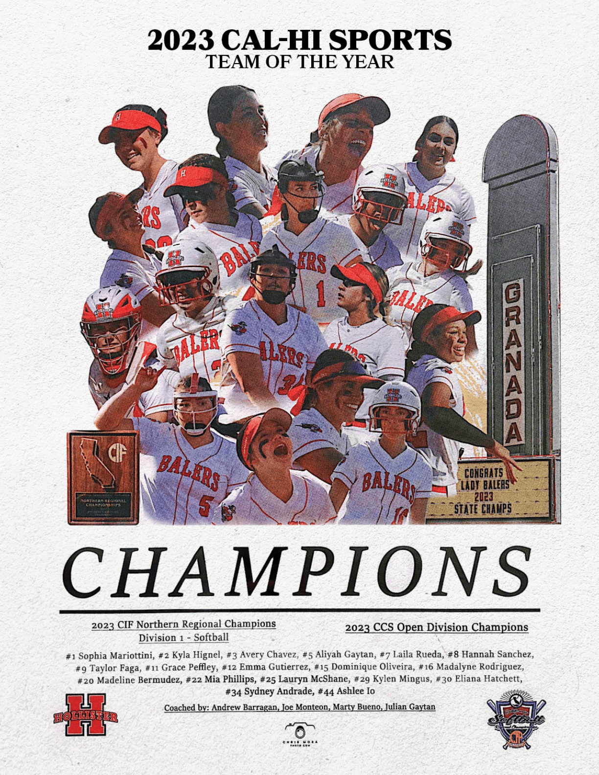 A poster featuring a group of people, including a woman wearing a red hat, with the words “Champions" written on it. AI generated content