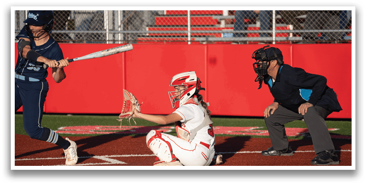 A female baseball player is swinging a bat, while a catcher and an umpire watch. AI generated content